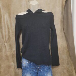 Cold shoulder cross neck sweater